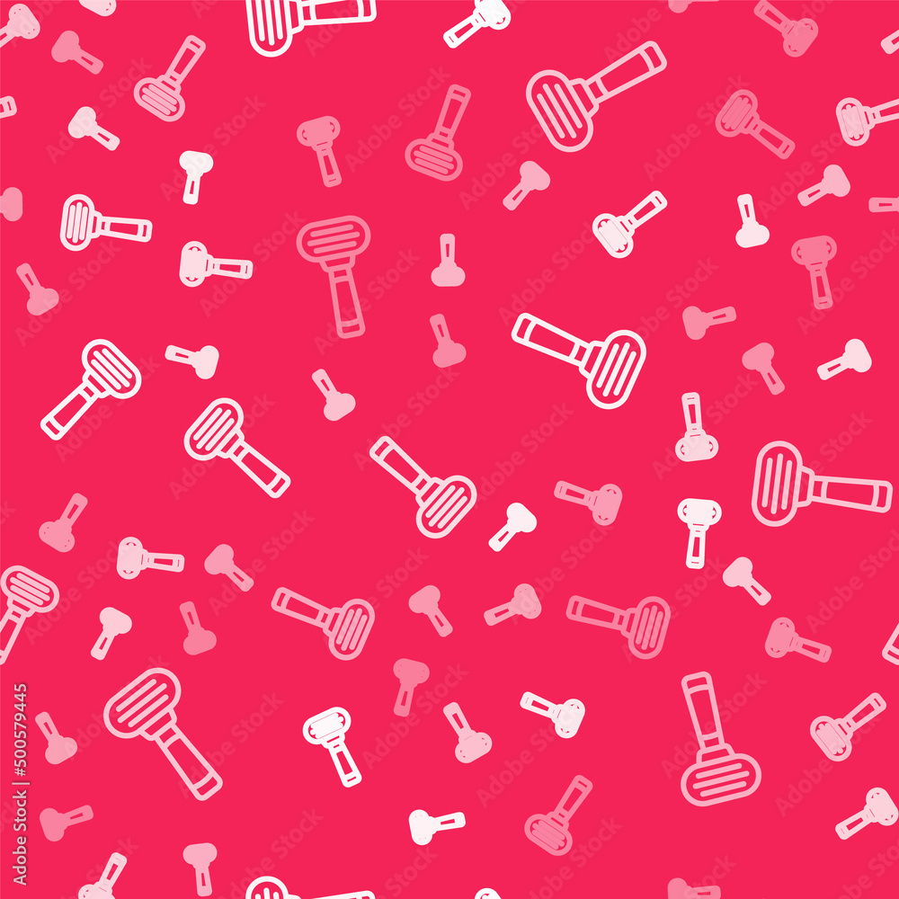 Aufkleber white line shaving razor icon isolated seamless pattern on red background. vector