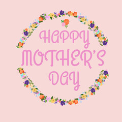 Happy Mothers day typography  floral design onred  background.