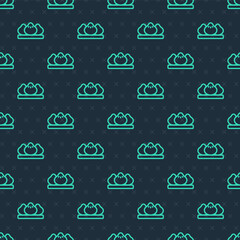Green line Dumpling icon isolated seamless pattern on blue background. Traditional chinese dish. Vector
