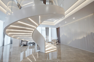 Modern Chinese style office, 
Wide and bright lobby and stairs