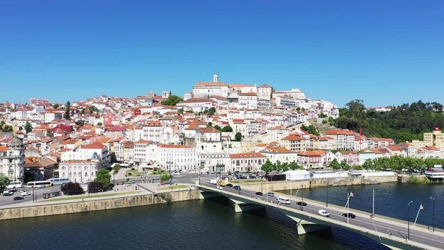 The Mondego River in Coimbra , Europe, Portugal, Center, in summer on a sunny day.