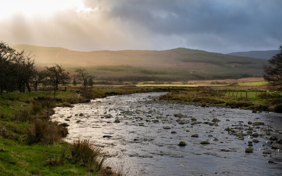 The Water of Deugh near Carsphairn at sunset in winter