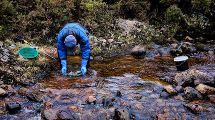 Gold panning at Kildonan in the Scottish Highlands, site of the 1869 Scottish gold rush