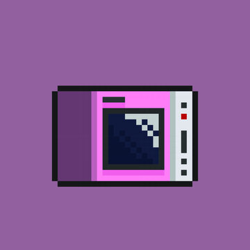pink microwave in pixel art style