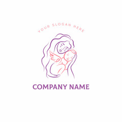 Minimalist silhouette of woman holding baby. Mother and child. Vector illustration.