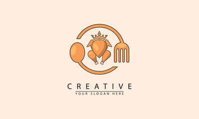 vector logo of chicken meat with a crown circled fork and spoon