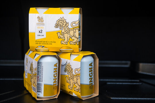 Bangkok, Thailand - April 23, 2022 : Singha Beer The original Thai Beer, ready to party. This is a very popular local beer in the country.