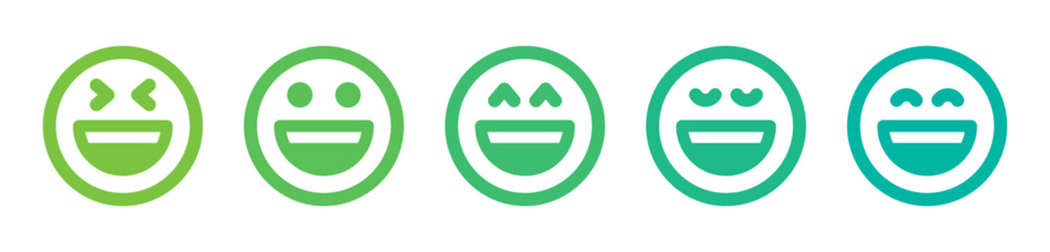 Happy Emoticon Icon Set. Funny, Laugh And Smiley Emoji Symbol Vector Illustration.
