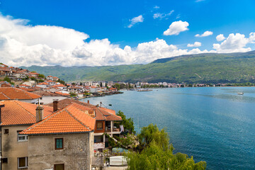 Naklejka na ściany i meble Ohrid city and lake Ohrid, Macedonia