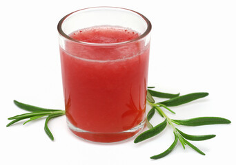 Strawberry juice in glass fresh rosemary