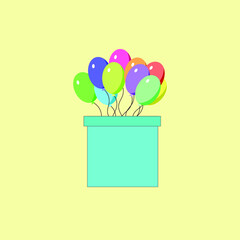 Many color balloons floating in the blue box