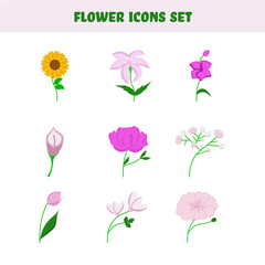 Colorful Set Of Flower Icons In Flat Style.