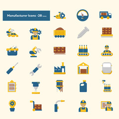 Blue And Yellow Color Set of Manufacturer Icons In Flat Style.