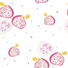 Seamless pattern with pomegranate on a white background. Beautiful fruit pattern for wallpaper and textile.