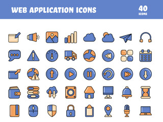 Blue And Orange Set Of Web Application Flat Icon Or Symbol.