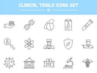 Black Stroke Illustration Of Clinical Trials Icon Set.