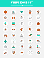Colorful Set Of Venue Icon In Flat Style.