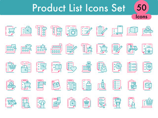 Flat Style Product List Icon Set In Teal And Red Color.