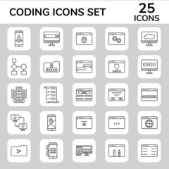 Black Line Art Set Of Coding Icons Or Symbol.