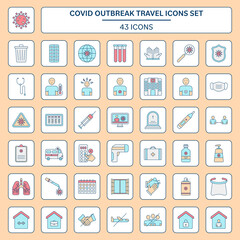 Set Of Covid Outbreak Travel Colorful Icon Or Symbol.