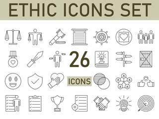 Black Line Art Set Of Ethic Icon In Flat Style.