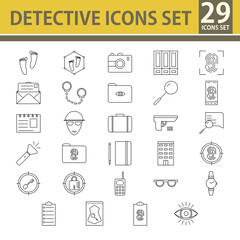 29 Linear Style Detective Icon Or Symbol Set.