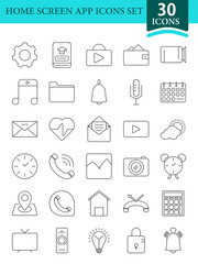Home Screen App Icons Or Symbol Set In Black Stroke.