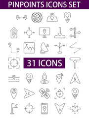 Set Of Pinpoints Black Stroke Icon Or Symbol.