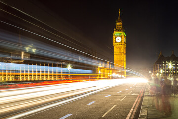 Fototapeta na wymiar London Big Ben and traffic on Westminster Bridge
