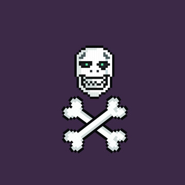 skull head with crossed bone in pixel art style