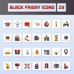 Black Friday Colorful Icons Set On Square Background.