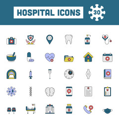 Flat Style Hospital Colorful Icon Set.