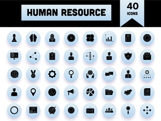 B&W Color Human Resource Icons In Flat Style.