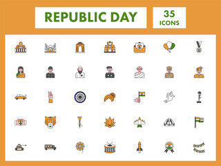 Colorful Set Of Republic Day Festival Flat Icon.