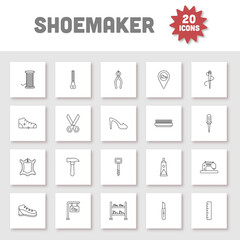 Fototapeta na wymiar 20 Black Outline Shoemaker Square Icon Set.