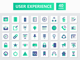 Green And Blue User Experience Flat Icon Or Symbol On White Square Background.