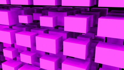 Purple abstraction with a large number of rectangular cubes. Abstract background with purple cubes close-up. 3D illustration. 3D rendering. 3D image.
