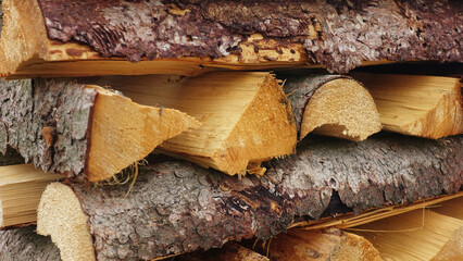 Firewood staggered stacked cut ready to dry structure 
