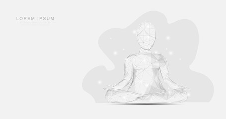 3d white low polygon model meditating action. Yoga meditation