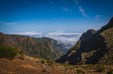 Mountain trail Pico do Arieiro, Madeira Island, Portugal. October 2021