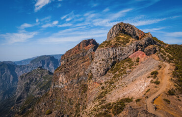 Fototapeta premium Mountain trail Pico do Arieiro, Madeira Island, Portugal. October 2021