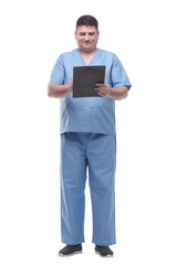male doctor with a clipboard . isolated on a white