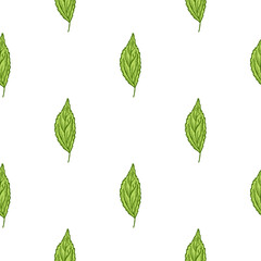Seamless pattern engraved tree leaves. Vintage background botanical with foliage in hand drawn style.
