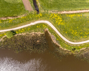 Aerial Springtime scene of dutch river