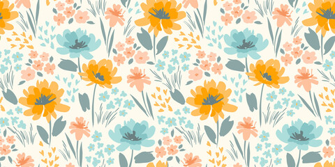 Floral abstract seamless pattern. Vector design for different surfases. - obrazy, fototapety, plakaty