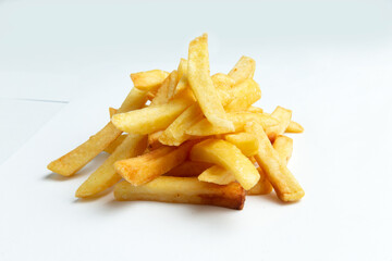 Fried french fries. On a white background.