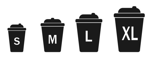 Cup size icon set  coffee. Small medium large extra large cup sizes. Vector illustration. eps10