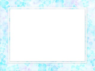 水彩タッチの水色のアジサイの花のピクチャーフレーム