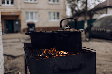 Kyiv, Ukraine - April 13, 2022: War of Russia against Ukraine. Irpin without electricity, water and...