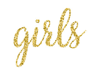 Hen Party Bachelorette vector element for cards, t-shirts, stickers, invitations. Golden word Girls with glitter. Photo booth prop stick.
